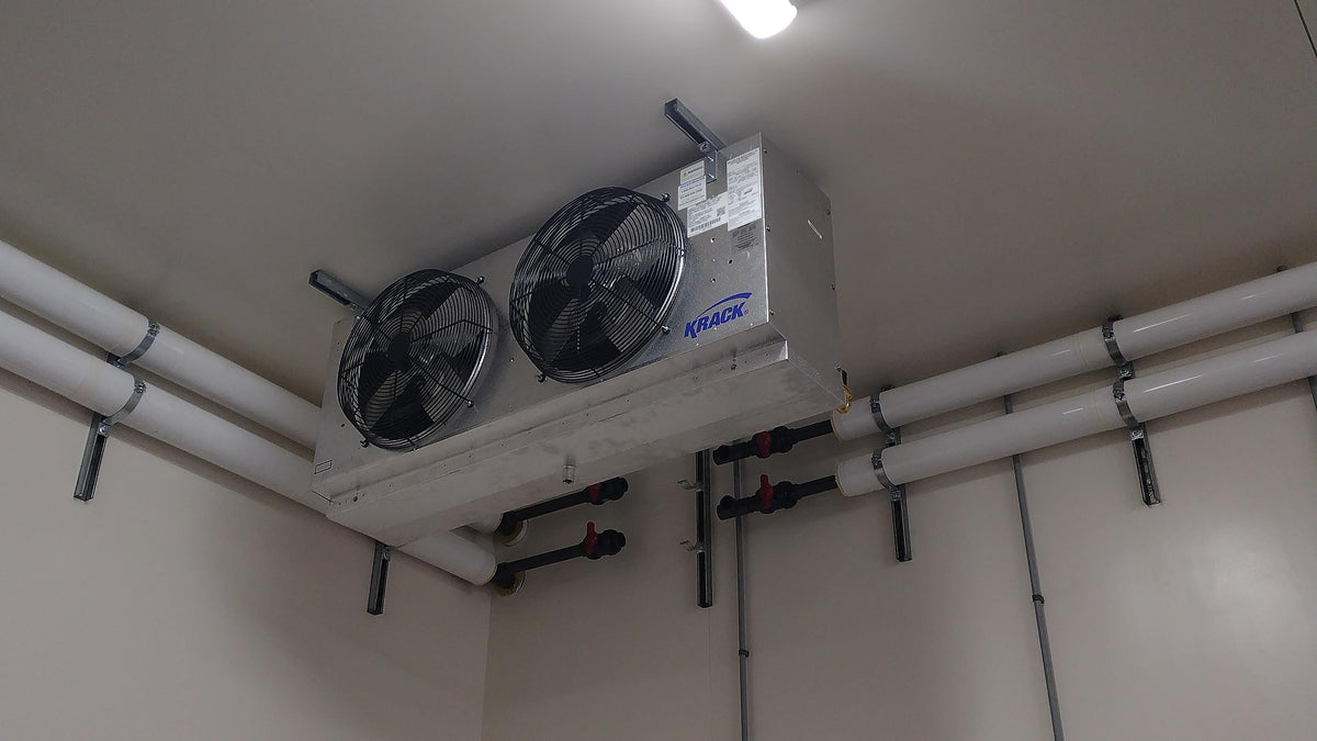 Fan coil unit for cold rooms, barrel rooms, and walk-ins
