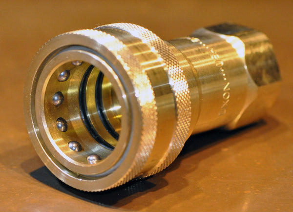 Close-up of a brass quick-disconnect fitting